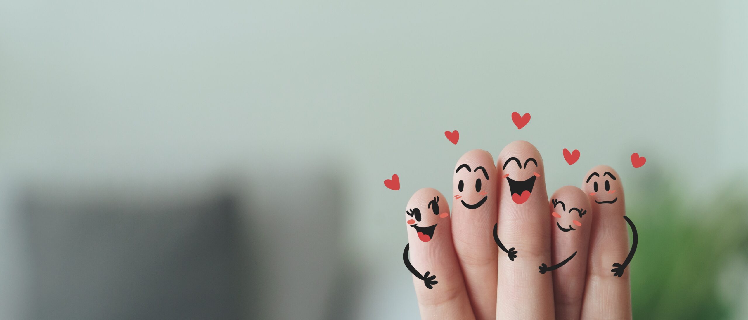 Closeup of Fingers With Happy Smiling Face, Friendship, Family,